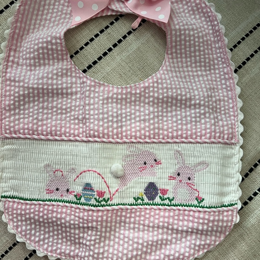 Pink Gingham Bunny Bib
